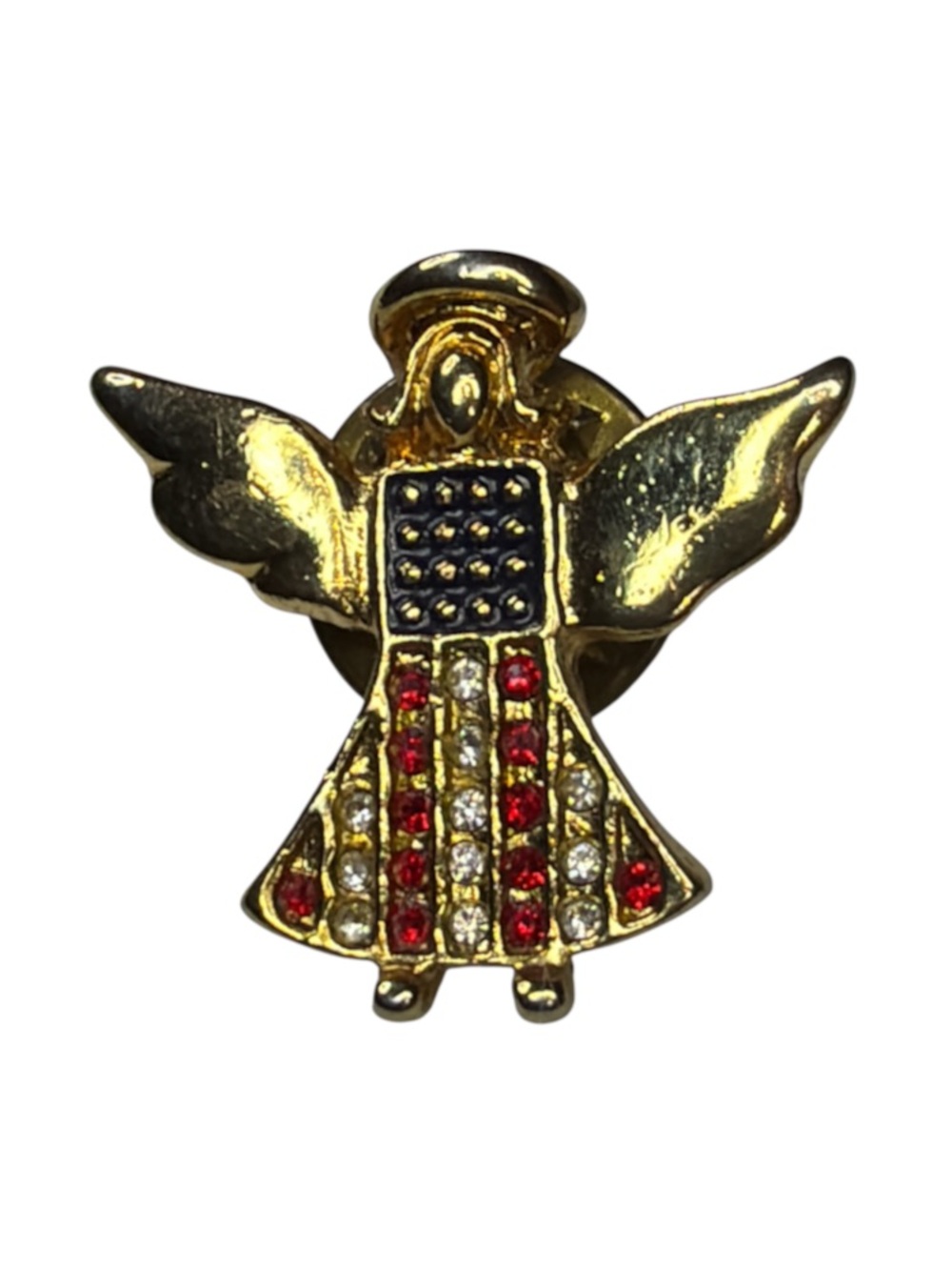 Gold-Tone Angel Flag Pin with Red, White & Blue Crystals